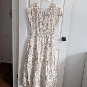 Nicole Miller Cream and Tan Linen Blend Maxi Dress